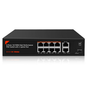 8 Port 10/100M Poe Ethernet Switch 8+2 CH OEM/ODM IEEE802.3 AF/AT Support 48V Vlan Smart Network Switch NVR For CCTV IP Camera