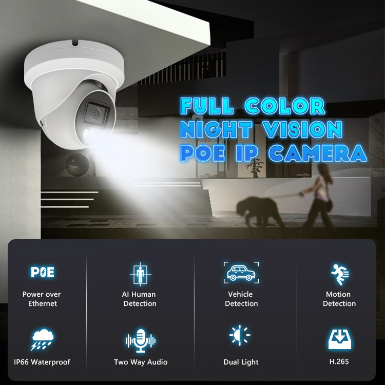 8MP Hik Compatible  Full Color  PoE CCTV Camera Waterproof Audio ColorVu 2.8mm Lens 4MP Outdoor Security IP Network Camera 4K