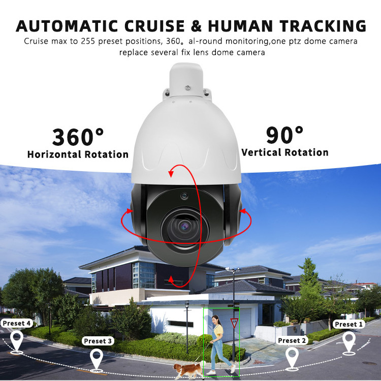 CCTV Factory 4K 20X PoE PTZ 100m 8MP@15fps IR built-in mic Audio Outdoor Auto Tracking High Speed IP Network Security camera