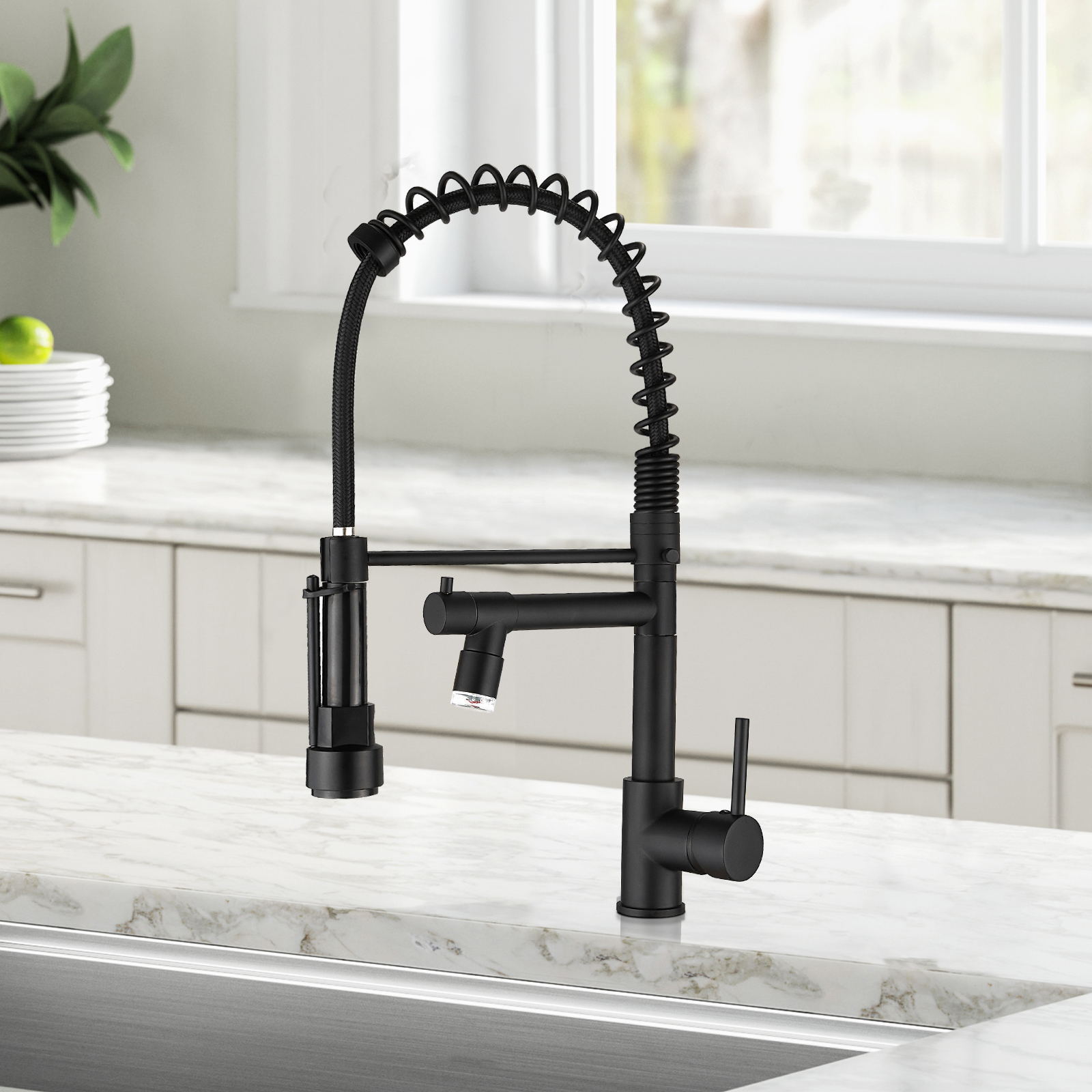 Kitchen Faucet with Pull Down Sprayer, Dual Morden Commercial Rv Single Handle LED Kitchen Sink Faucet with Pot Filler