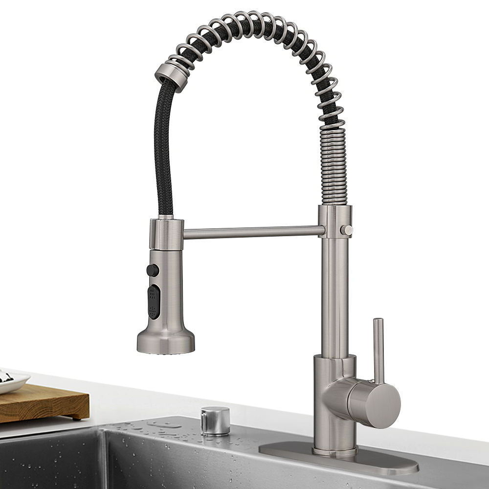 Copper Brushed Nickel Sprayer High-Arc Single Handle Lever Deck Mount Spring Kitchen Sink Mixers Water Taps Faucet