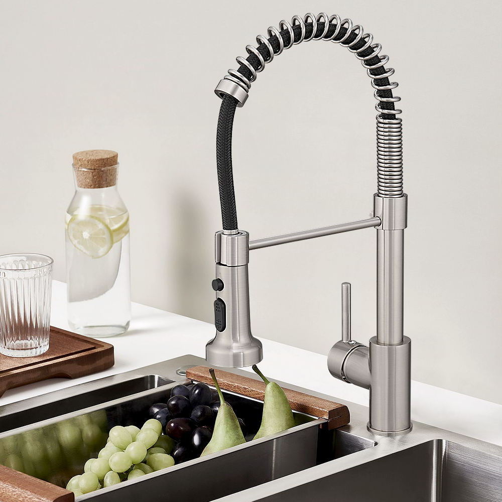 Copper Brushed Nickel Sprayer High-Arc Single Handle Lever Deck Mount Spring Kitchen Sink Mixers Water Taps Faucet