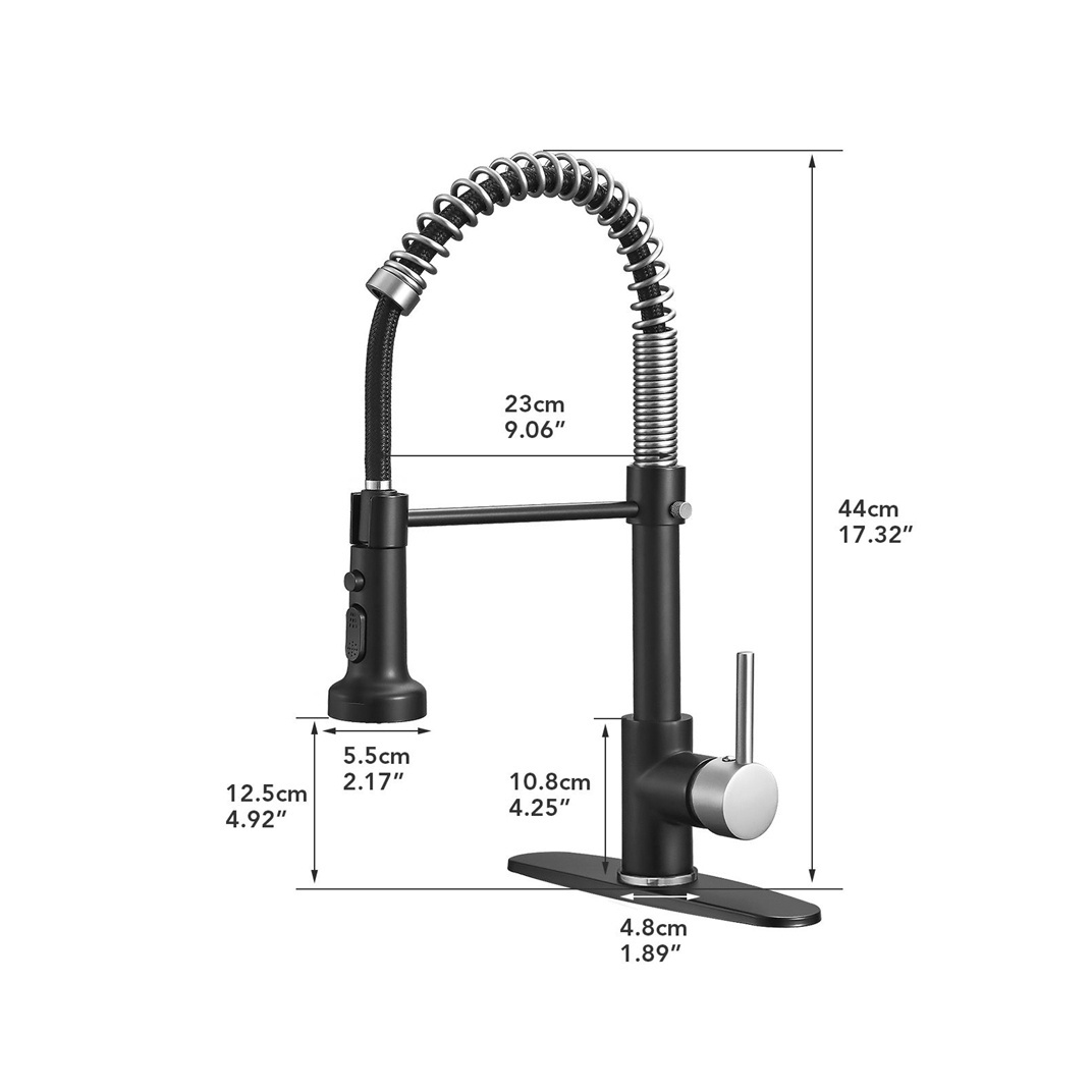 Matte Black & Brushed Nickel Kitchen Tap Single Handle Pull Out Kitchen Faucet Kitchen Sink Faucet with Sprayer