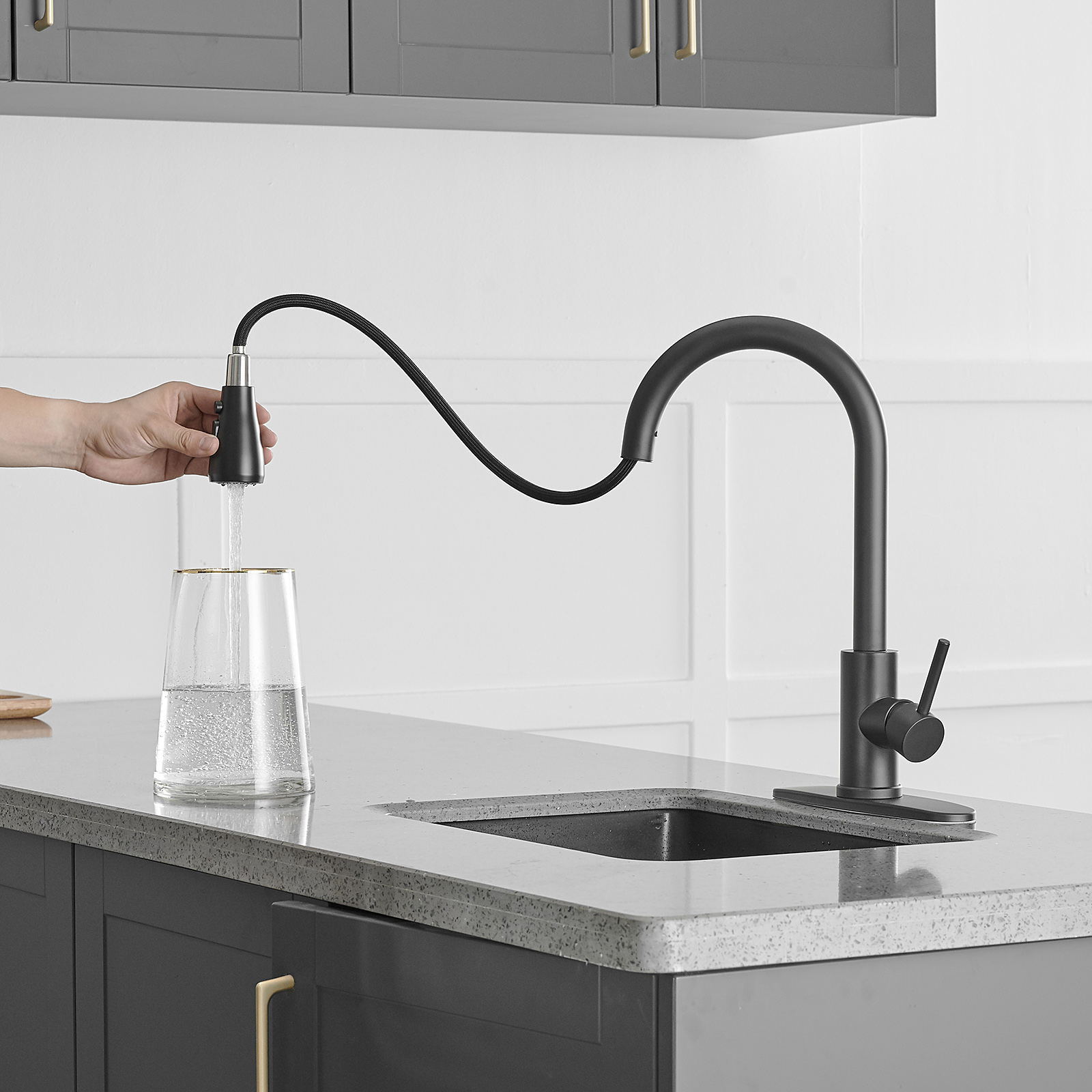 Single Handle Kitchen Faucet with Pull Down Sprayer Single Lever 3 Function Laundry Room Faucet  Copper Matte Black