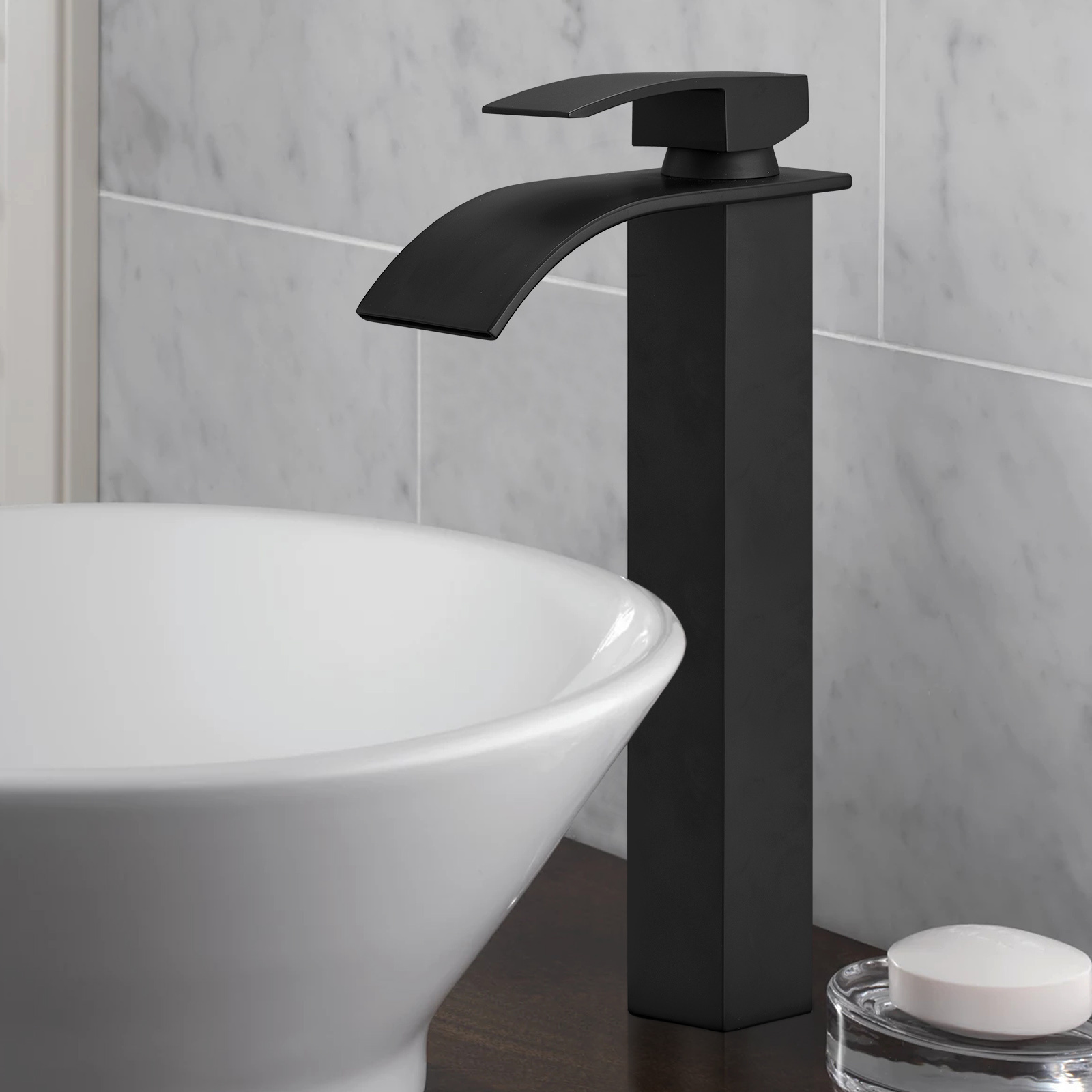 Matte Black Stainless Steel Tall Toilet Taps Single Handle Waterfall Bathroom Sink Faucet