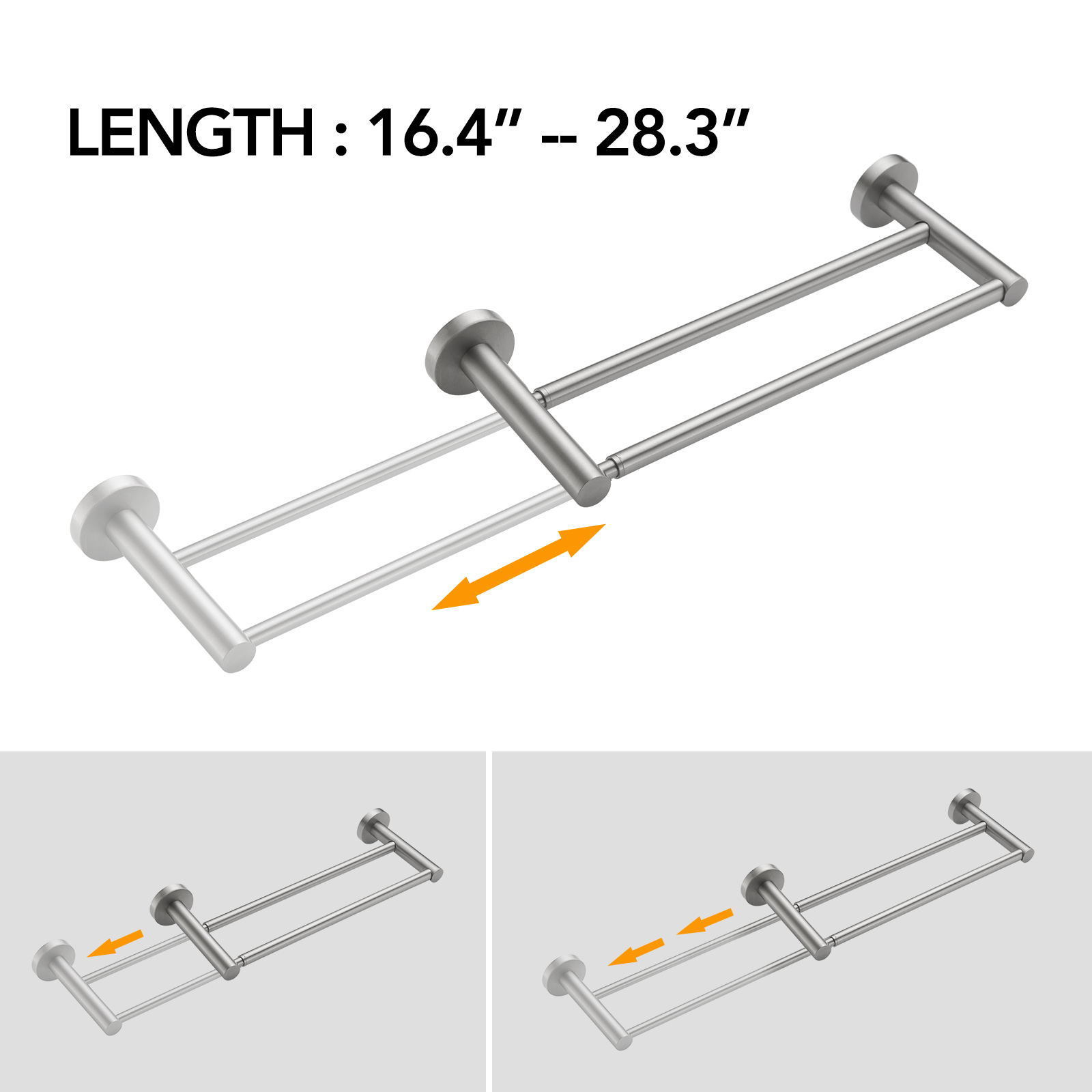 Adjustable 16.4 to 28.3 Inch Double Bath Towel Bar for Bathroom SUS304 Towel Holder, Wall Mount with Screws Hand Towel Bar