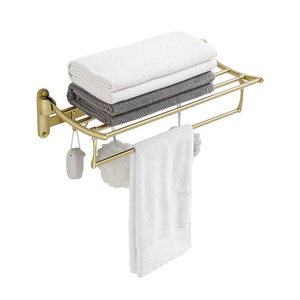 Bathroom Stainless Steel Corner Bath Towel Racks with Hook Wall Mounted Folding Towel Rack