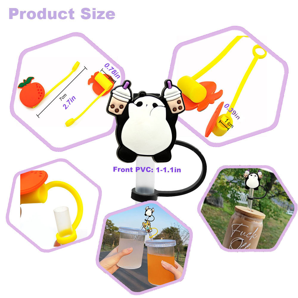 10mm Prevalent Cute Animal Straw Cover Cap For 40&30 oz Tumbler kawaii cat Straw Topper Reusable Drinking Straw Tips Lids