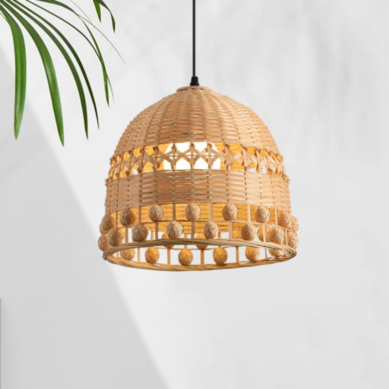 Round Rattan Hanging Pendant LED Ceiling Lamp Wicker Dome Indoor Supsended LED Chandelier Light