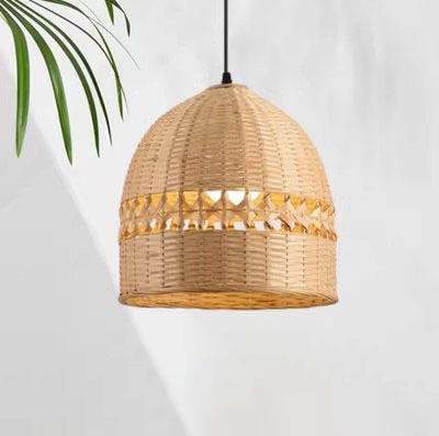 Round Rattan Hanging Pendant LED Ceiling Lamp Wicker Dome Indoor Supsended LED Chandelier Light