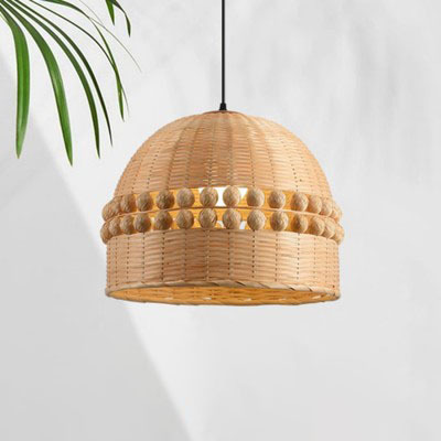 Round Rattan Hanging Pendant LED Ceiling Lamp Wicker Dome Indoor Supsended LED Chandelier Light