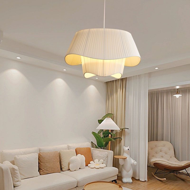 French Style Minimalist Modern Living Room Bedroom Restaurant Home Hotel Pleated Fabric LED Chandelier Light Ceiling Lamp