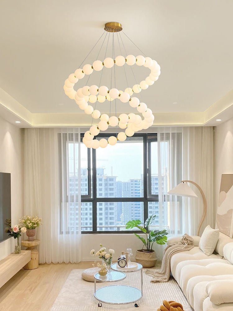 Modern Luxury Minimalist Round Ball Ring Home Hotel Bedroom Living Room Hanging Pendant Suspended LED Ceiling Chandelier Light