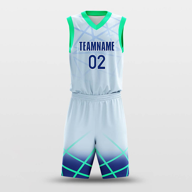 China Manufacturer Sublimation Blue and Green Gridding Basketball Jersey Set School Team Training Basketball Shorts Uniform