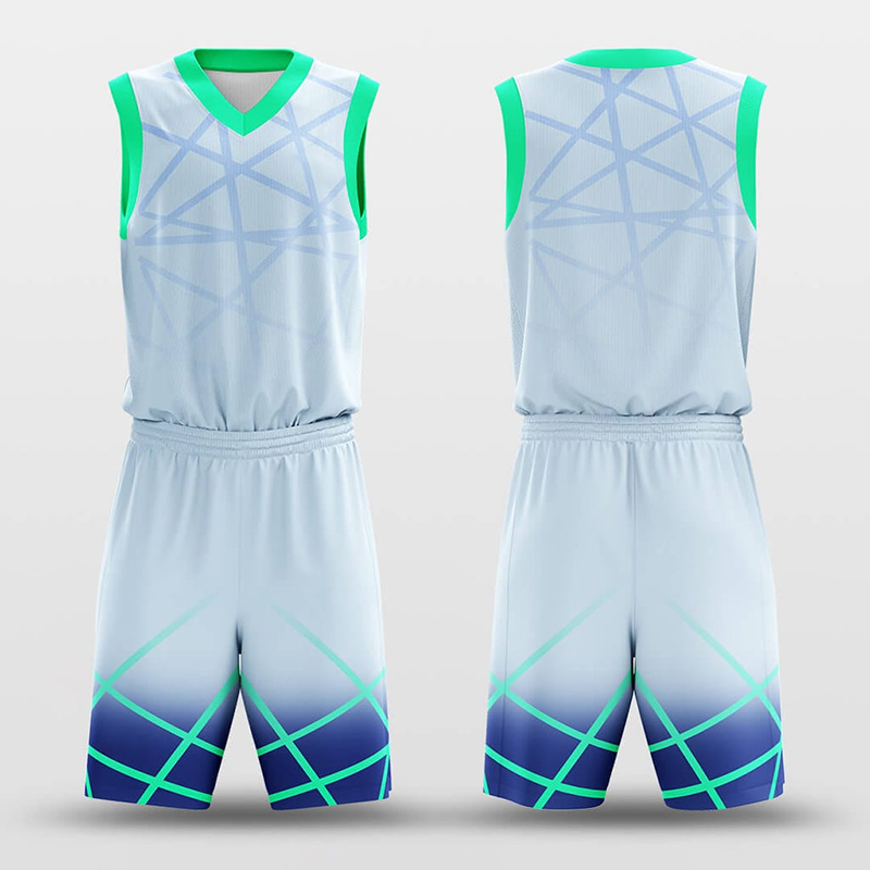 China Manufacturer Sublimation Blue and Green Gridding Basketball Jersey Set School Team Training Basketball Shorts Uniform