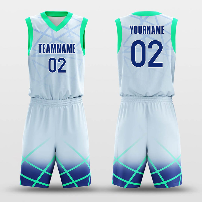 China Manufacturer Sublimation Blue and Green Gridding Basketball Jersey Set School Team Training Basketball Shorts Uniform