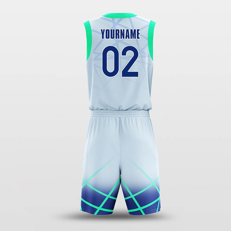 China Manufacturer Sublimation Blue and Green Gridding Basketball Jersey Set School Team Training Basketball Shorts Uniform