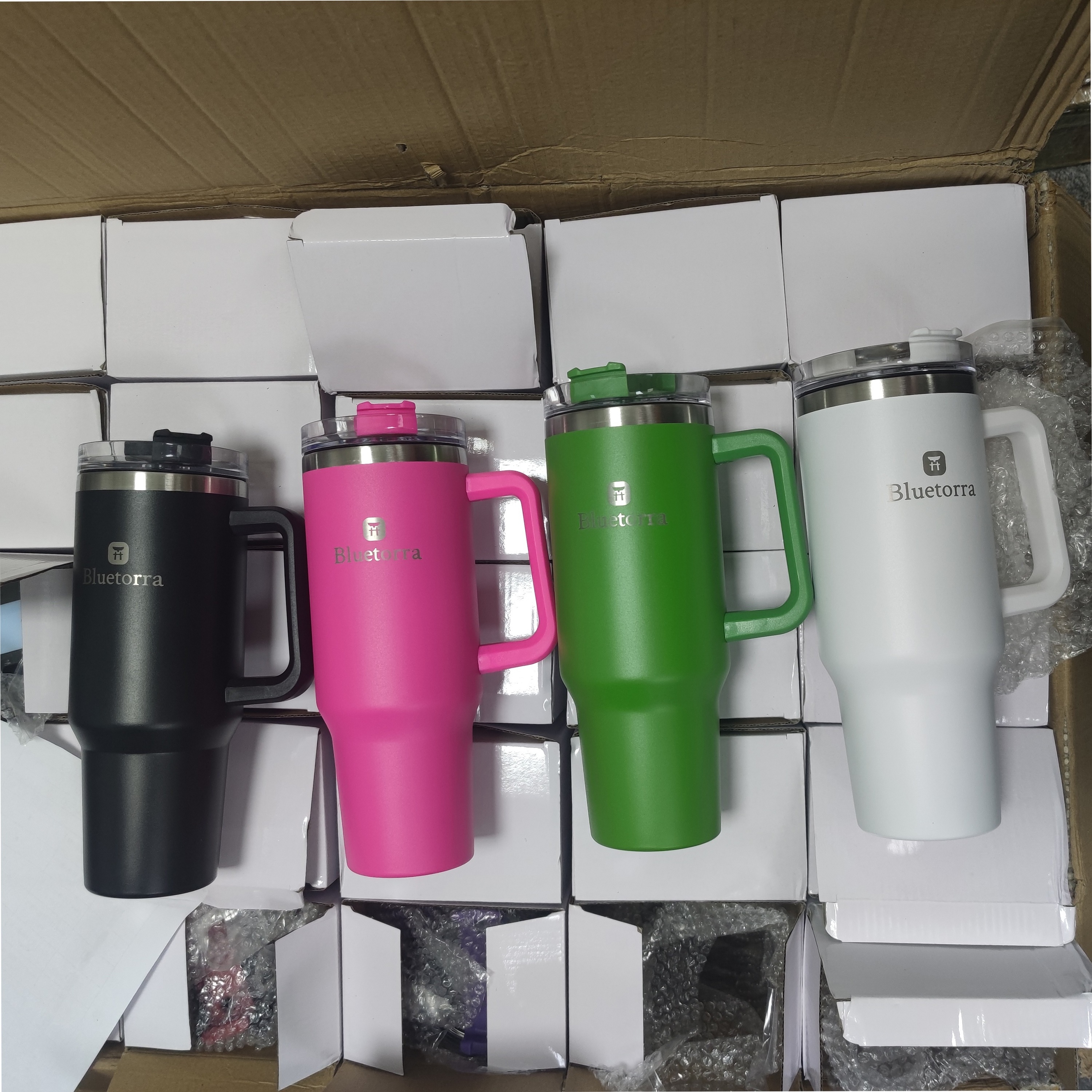 wholesale bulk Custom Logo Insulated double wall Powder Coated 40 oz Stainless Steel Coffee Travel Mug Tumblers With Handle lids