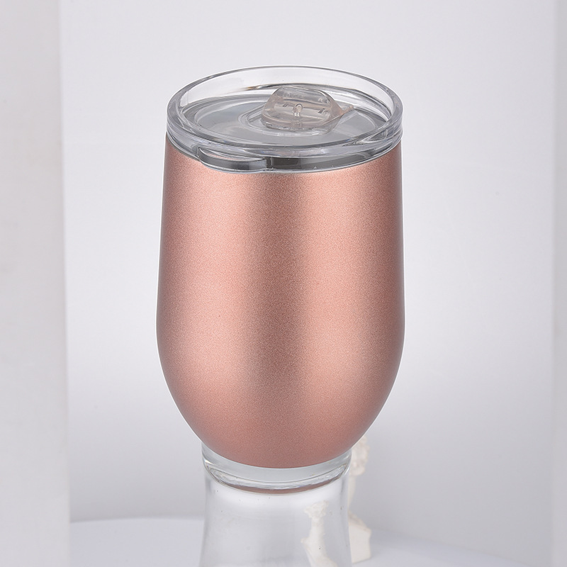 wholesale Bulk Rose Gold Matte Egg Shape vasos termicos acero inoxidable Stainless Steel Insulated 12Oz Wine Tumbler With Lid