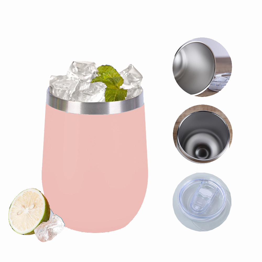 wholesale Bulk Rose Gold Matte Egg Shape vasos termicos acero inoxidable Stainless Steel Insulated 12Oz Wine Tumbler With Lid