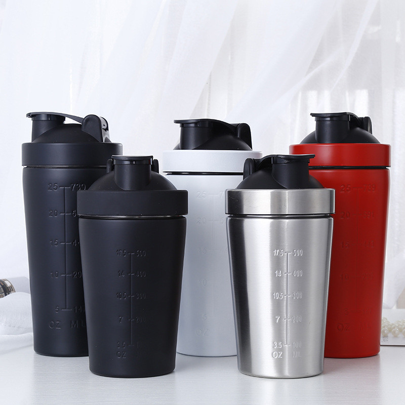 Ice Shaker 750ml Stainless Steel Insulated Water Bottle Protein Mixing Cup - Holds Ice for 24 Hours