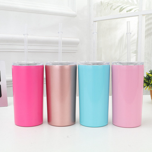 Wholesale 12oz Tumbler Stainless Steel flask Coffee Mug  Double Wall Coffee Mugs Straight Tumbler with Straw