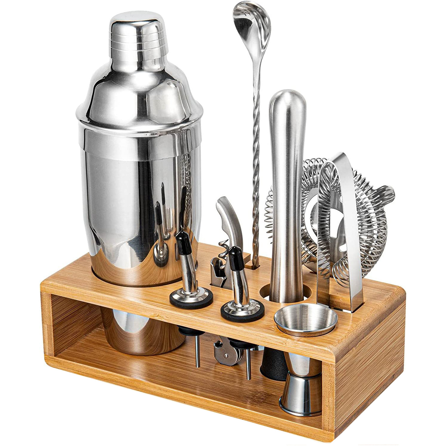 Mixology Bartender Kit 10-Piece Bar Tool Set with Bamboo Stand Perfect Home Bartending Kit and Martini Cocktail Shaker Set Gift