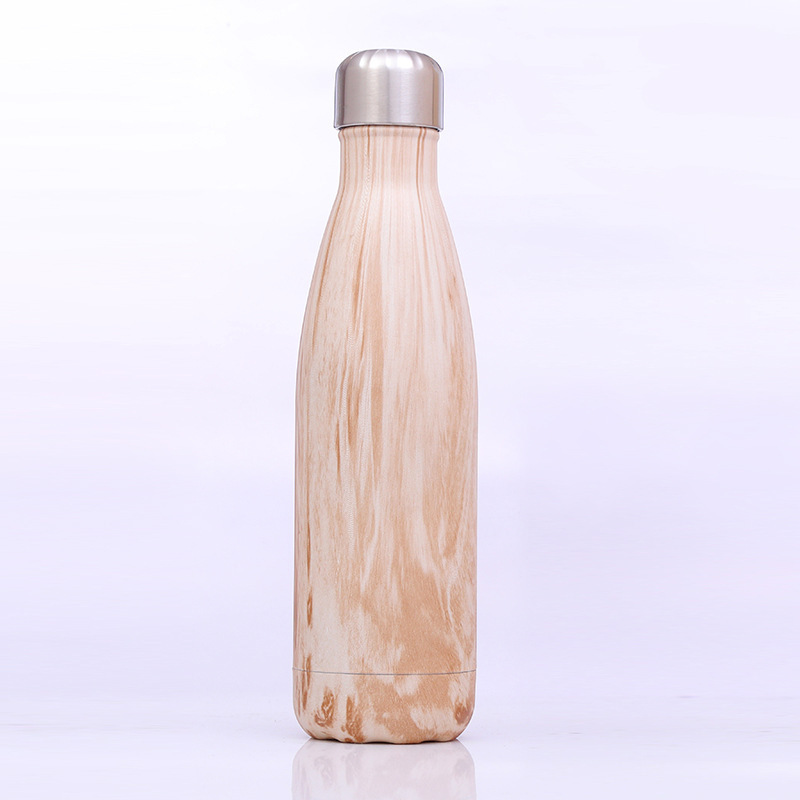 Custom17oz 500ml Double Wall Stainless Steel Wood Grain Sport Flask Insulated Vacuum Travel Cola Water Bottle