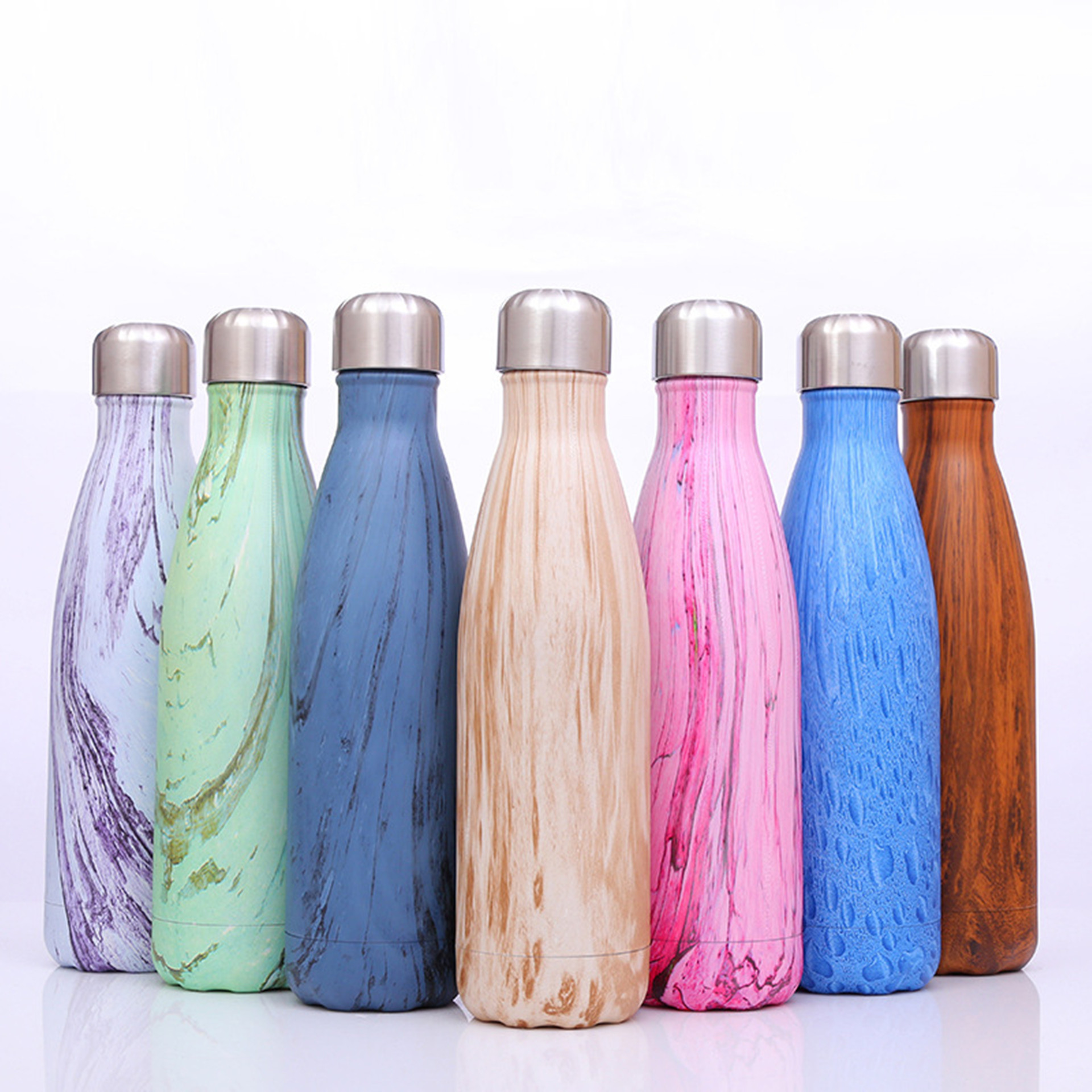 Custom17oz 500ml Double Wall Stainless Steel Wood Grain Sport Flask Insulated Vacuum Travel Cola Water Bottle