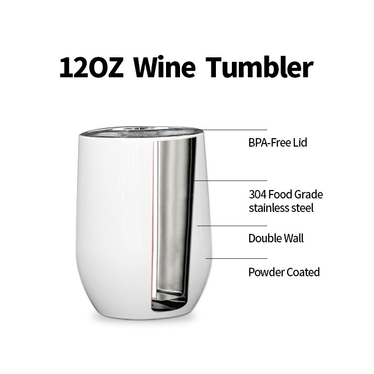 Car Travel Stainless Steel Egg Shaped Stemless Wine Mug Insulated Double Walled 12oz Wine Tumbler Sublimation