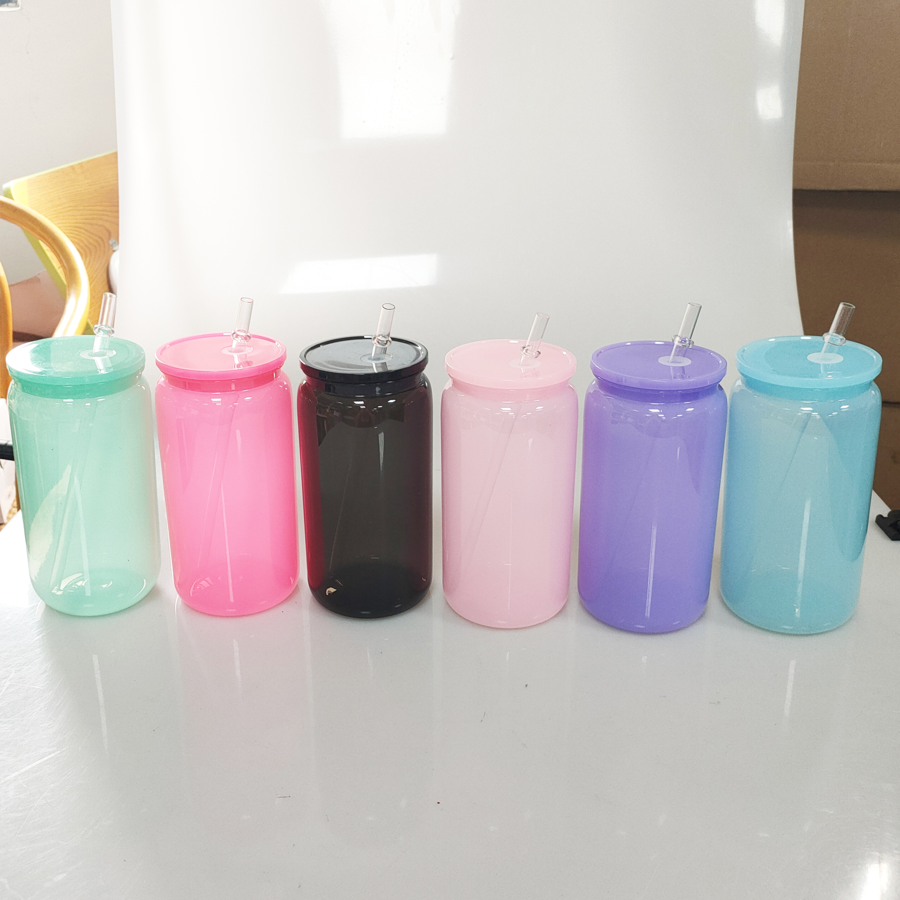 Mixed Colorful custom acrylic Plastic Transparent Jelly 16oz Beer Soda Can libby Glass Cup Tumbler with lid and straw