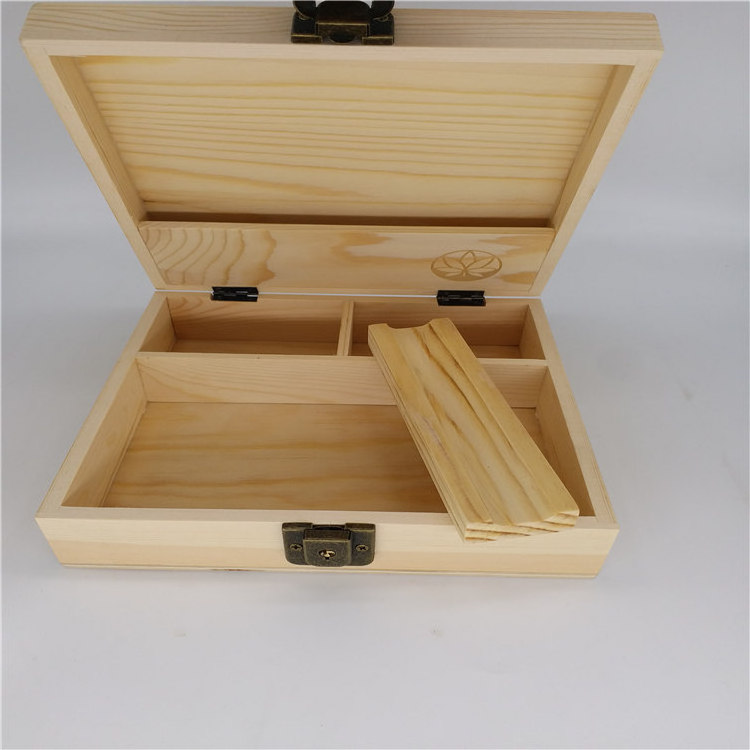 Wooden Stash Box with Latch, Removable Rolling Tray and Inner Lid