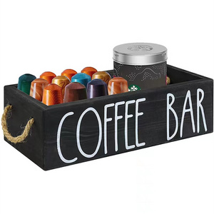 Wood Coffee Station Organizer Countertop Storage Box, Coffee Pod Holder K Cup Organizer Basket, Coffee Mug Holder Coffee Bar