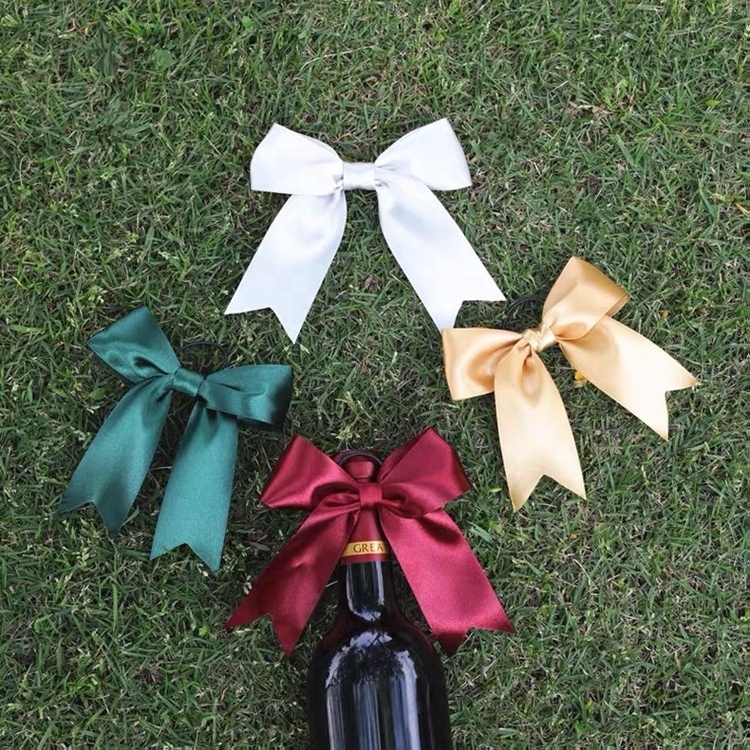 Handmade red wine bottle neck gift decorative satin ribbon bows with elastic loop