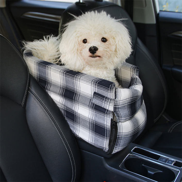 EM ODM Pet Dog Armrest Booster Interactive Car Seat Safety Tethers Console Travel Carrier with Removable Bed