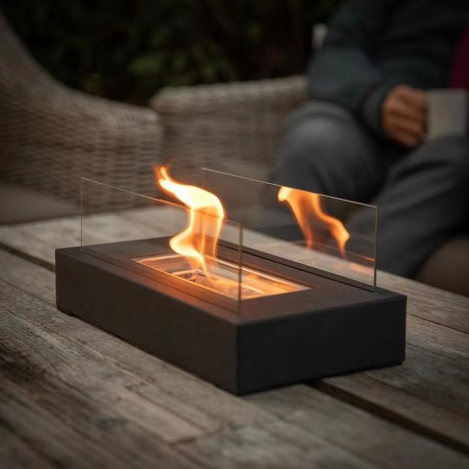 Concrete fire pit table with tank holder patio fire pit table set table with fire in the center