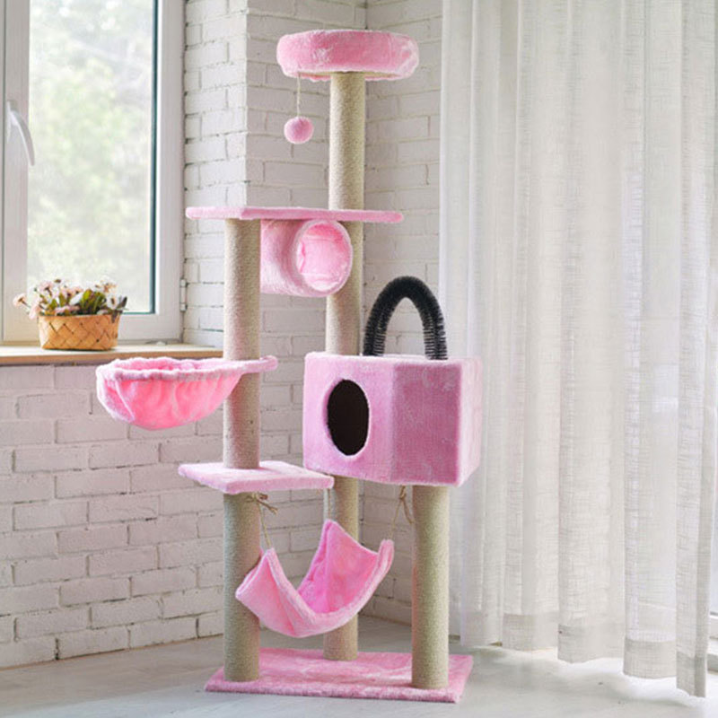 Large Black Solid Color Novelty Unique Modern Furniture Style Recyclable Cat Tower Climbing House Playing Cat Tree With Hammock