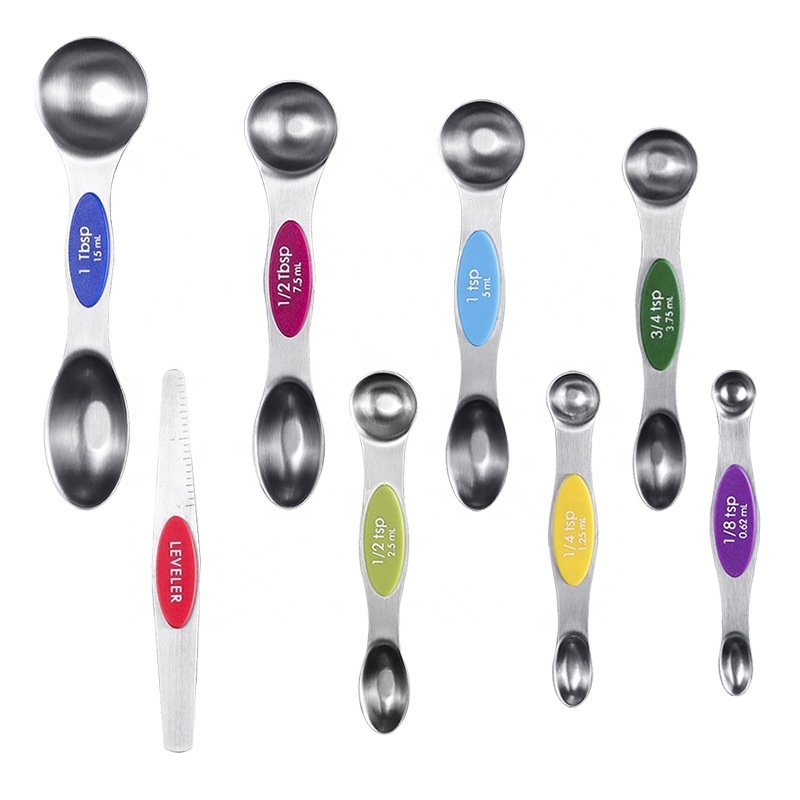 Kitchen Adjusting Set Of 8 Stainless Steel Scoop Coffee Tea Magnetic Measuring Cups And Spoons Set Double-Headed Measuring Spoon