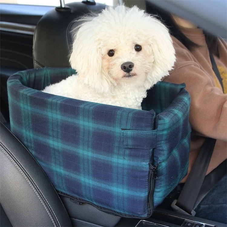 EM ODM Pet Dog Armrest Booster Interactive Car Seat Safety Tethers Console Travel Carrier with Removable Bed