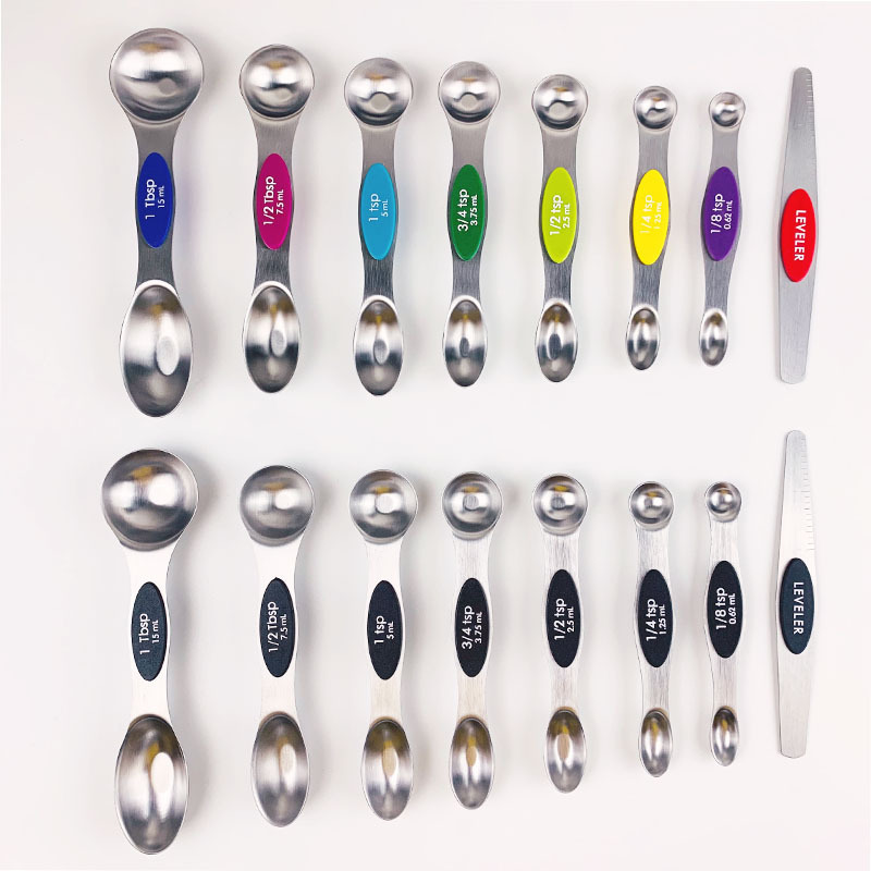 Kitchen Adjusting Set Of 8 Stainless Steel Scoop Coffee Tea Magnetic Measuring Cups And Spoons Set Double-Headed Measuring Spoon