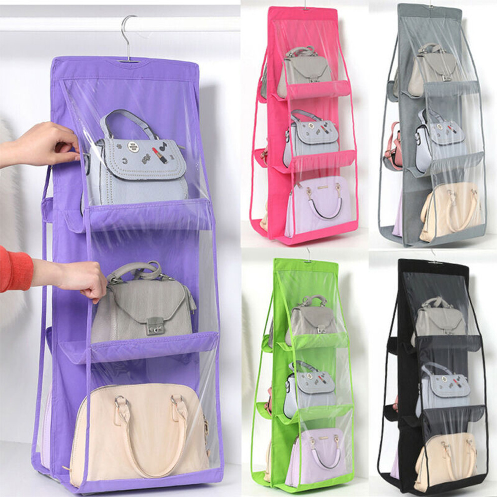 Double-sided 6 Pocket Hanging Wallet Purse Closet Handbag Organizer Of Wardrobe Space Bag Insert Storage Organizer For Desk New