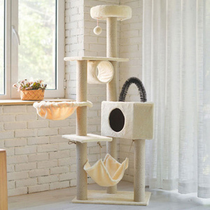 Premium Corner Protection Tall Cat Condo Tree Tower With Hammock Bed Pet Product Fun Happy Cat Tree House Tower Jumping Platform