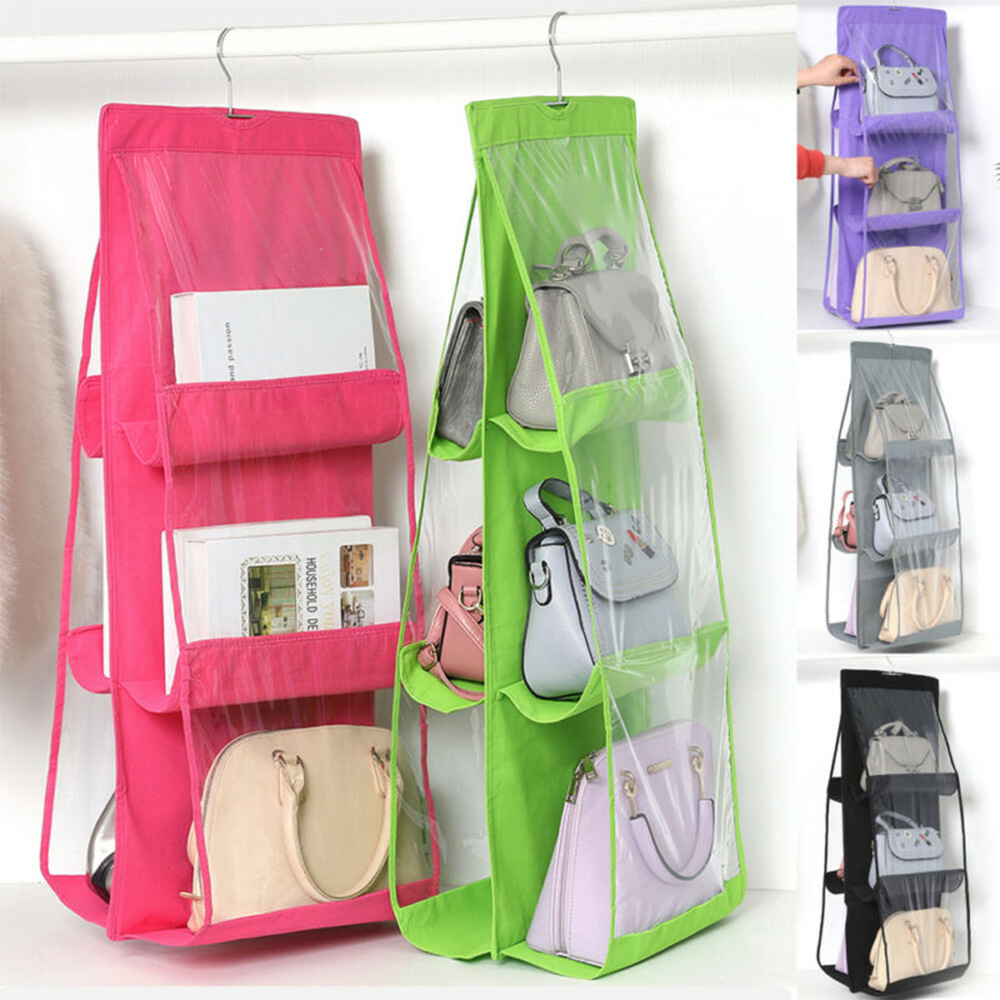 Double-sided 6 Pocket Hanging Wallet Purse Closet Handbag Organizer Of Wardrobe Space Bag Insert Storage Organizer For Desk New