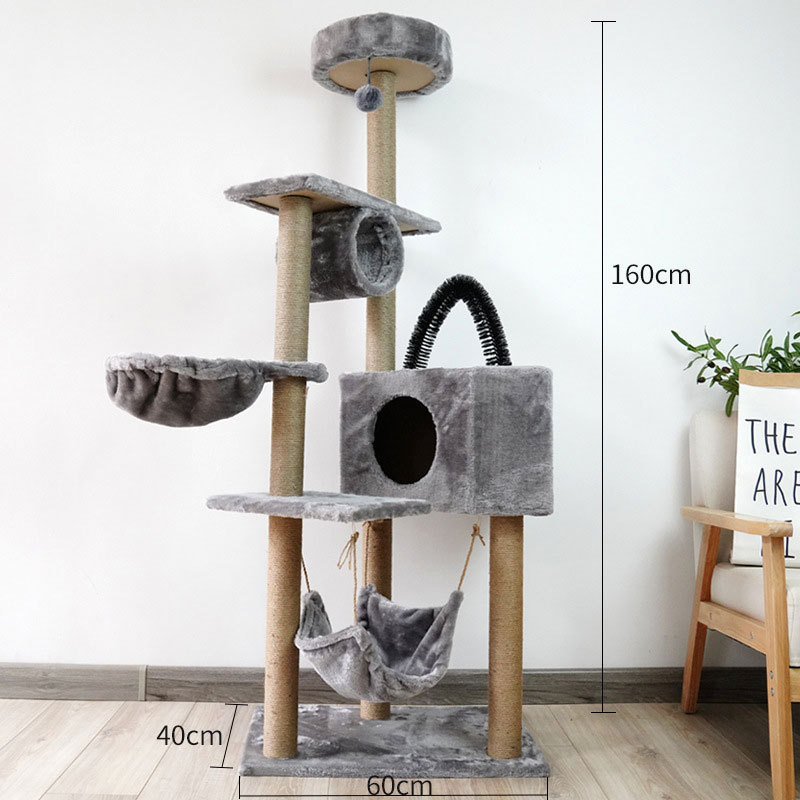 Large Black Solid Color Novelty Unique Modern Furniture Style Recyclable Cat Tower Climbing House Playing Cat Tree With Hammock