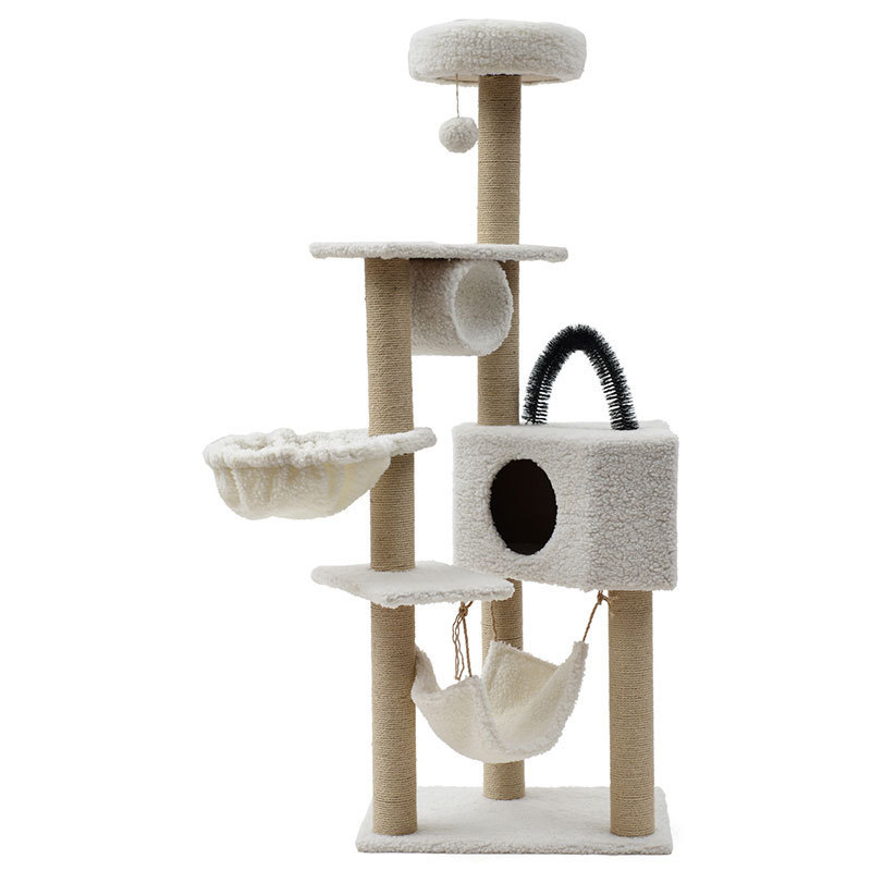 Large Black Solid Color Novelty Unique Modern Furniture Style Recyclable Cat Tower Climbing House Playing Cat Tree With Hammock