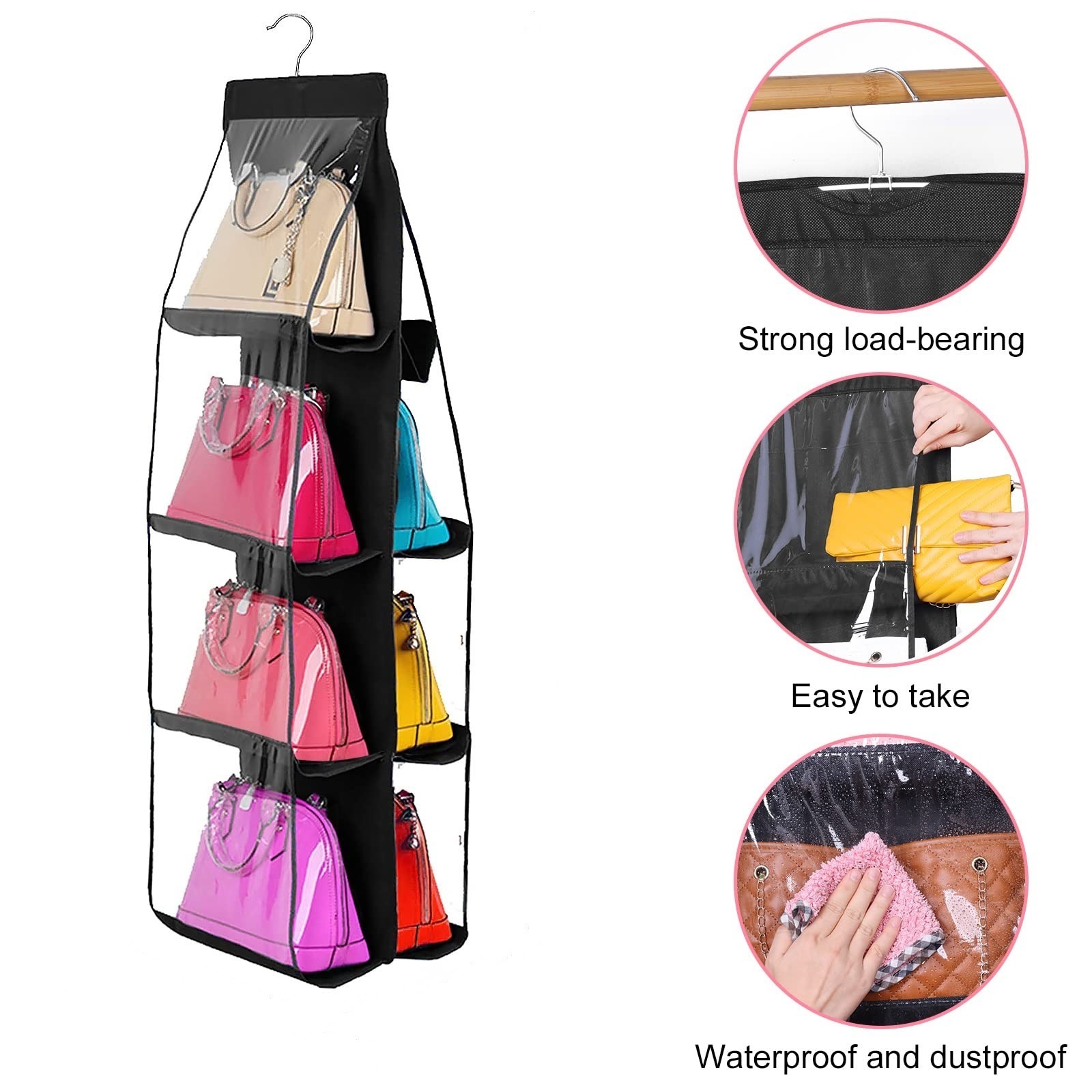 Double-sided 6 Pocket Hanging Wallet Purse Closet Handbag Organizer Of Wardrobe Space Bag Insert Storage Organizer For Desk New