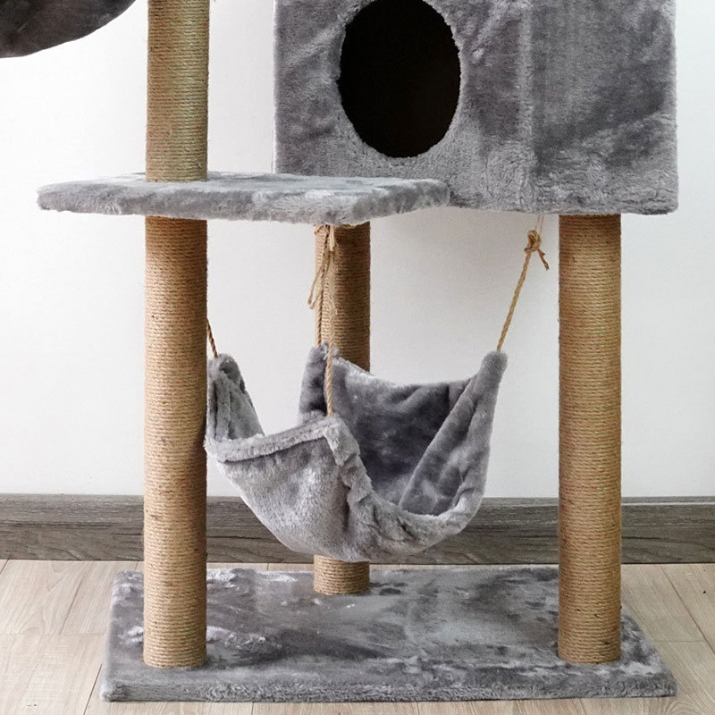 Large Black Solid Color Novelty Unique Modern Furniture Style Recyclable Cat Tower Climbing House Playing Cat Tree With Hammock