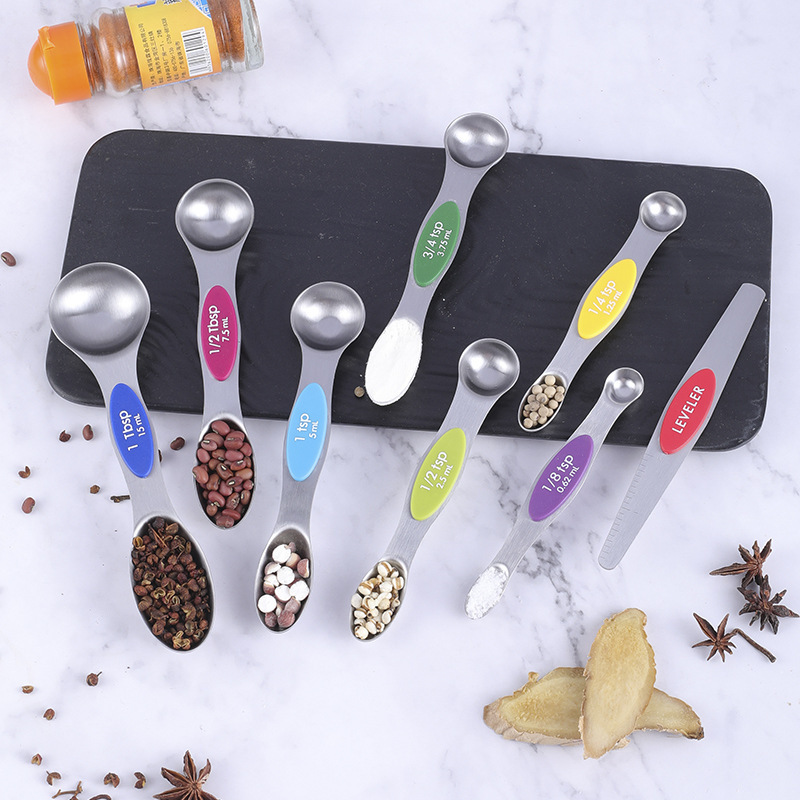 Kitchen Adjusting Set Of 8 Stainless Steel Scoop Coffee Tea Magnetic Measuring Cups And Spoons Set Double-Headed Measuring Spoon