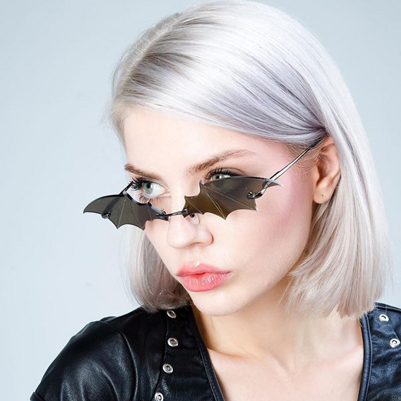 High Quality Vintage Rimless Party Sun Glasses Darkness Narrow Shades Eyewear 2022 UV400 Punk Bat Wing Sunglasses Women Men