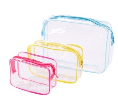 2024 Custom Logo Travel Transparent Vinyl Waterproof Beach Zipper Cosmetic Bag  Pouch TSA Clear TPU PVC Toiletry Bag With Handle